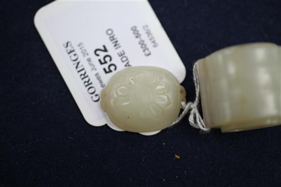 An unusual Chinese pale celadon jade single case inro, 19th century, made for the Japanese market, height 3cm